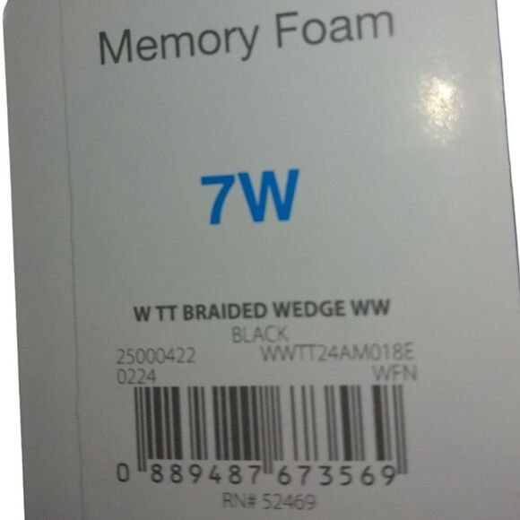 Time and Tru women's 7 wide 7W black braided mid-heel wedge sandals - Picture 2 of 3